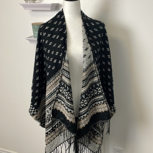 Blanket Sweater Greys Black Brown Cape One Size - Picture 4 of 9